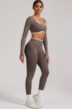 Fitglutes Activewear long sleeve crop top and matching leggings 2-piece set, perfect for workout and gym sessions.