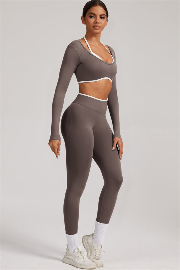 Fitglutes Activewear long sleeve crop top and matching leggings 2-piece set, perfect for workout and gym sessions.