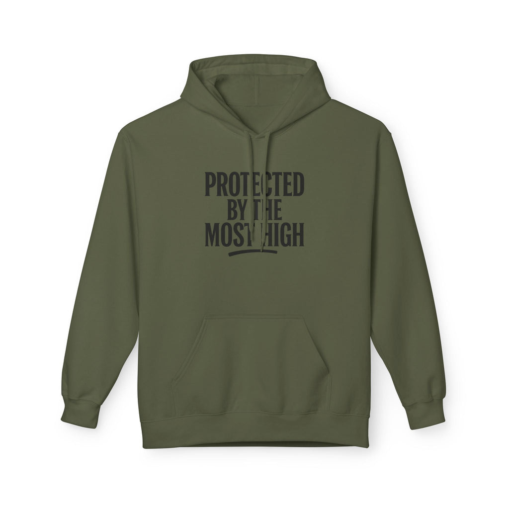 Black hoodie with "Protected By The Most High" Psalm 91 quote, featuring a comfortable pullover design by Wear Your Worship.