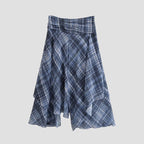 Women’s autumn plaid asymmetrical mid-waist skirt, stylish irregular design, from Wanita Store.