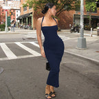 Bella Mia sexy halterneck French dress with suspenders, backless design, slim fit, figure-flattering hip style for women.
