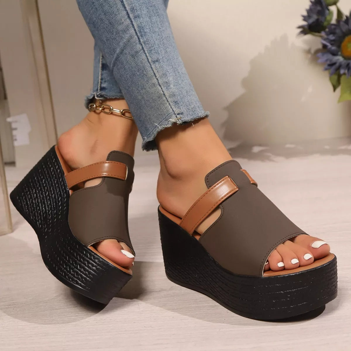 Women's open toe platform wedge sandals by Trendsi featuring stylish high heels and summer-ready design.
