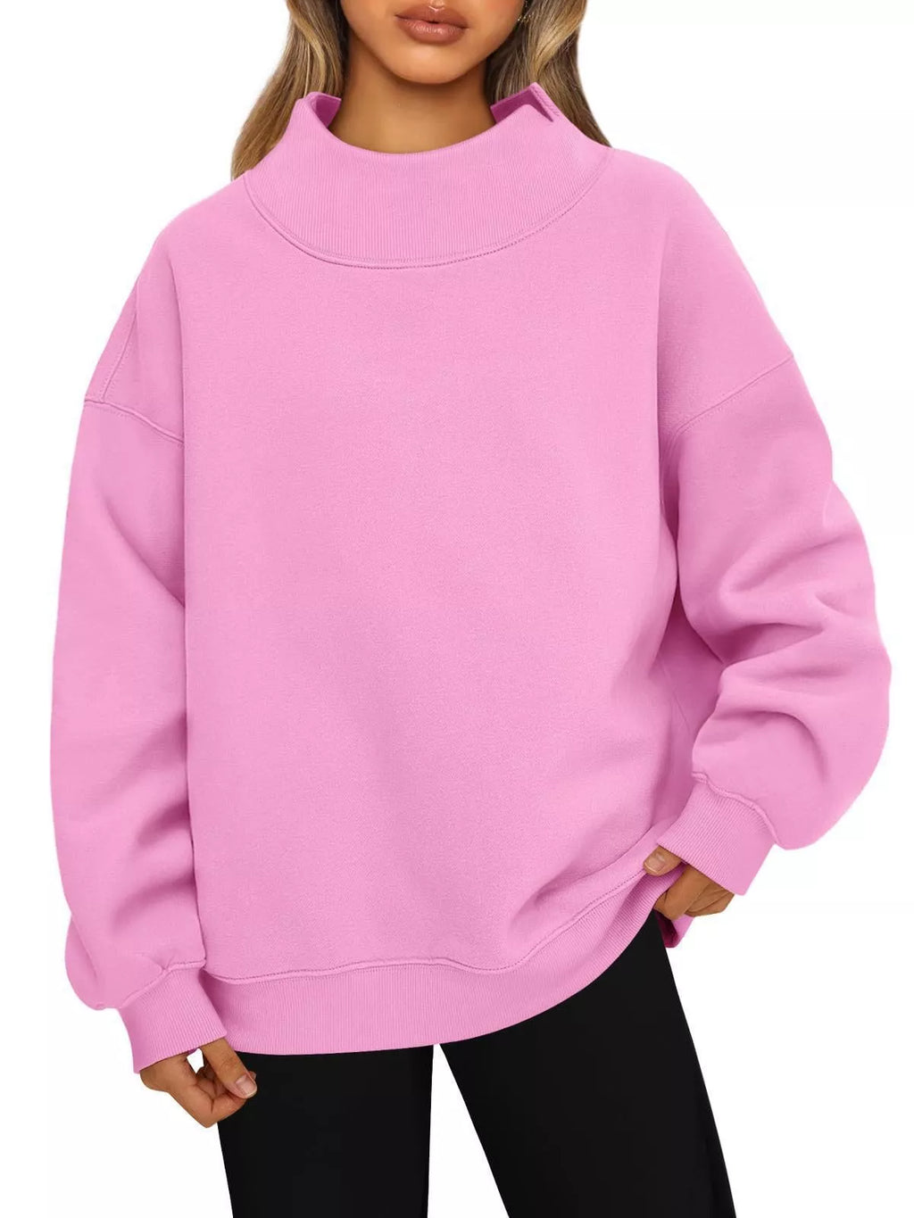 Women's oversized mock neck sweatshirt with dropped shoulders, casual fit, in a cozy pullover style from Trendsi.