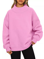 Women's oversized mock neck sweatshirt with dropped shoulders, casual fit, in a cozy pullover style from Trendsi.