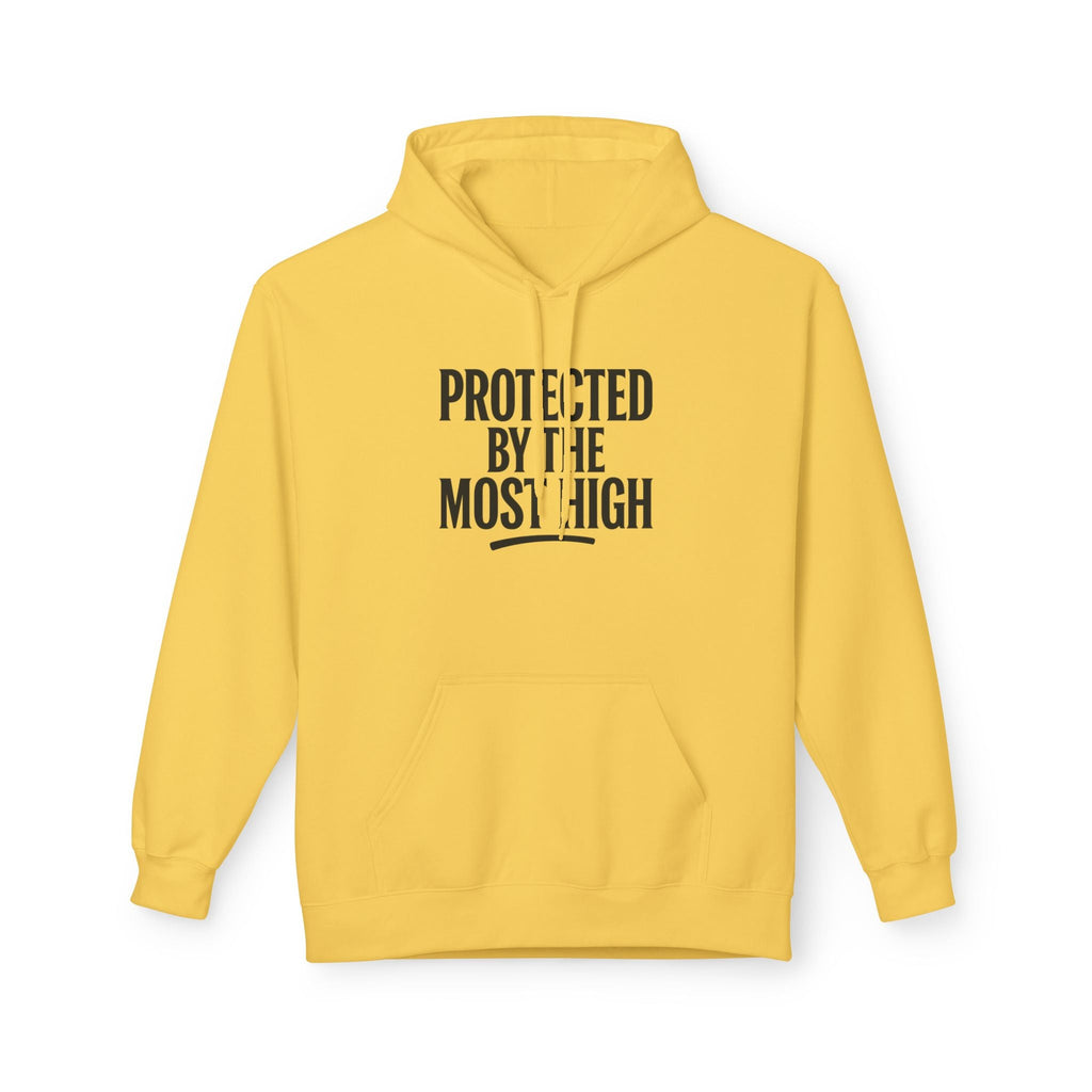 Black hoodie from Wear Your Worship featuring Psalm 91-inspired "Protected By The Most High" design, casual pullover apparel.