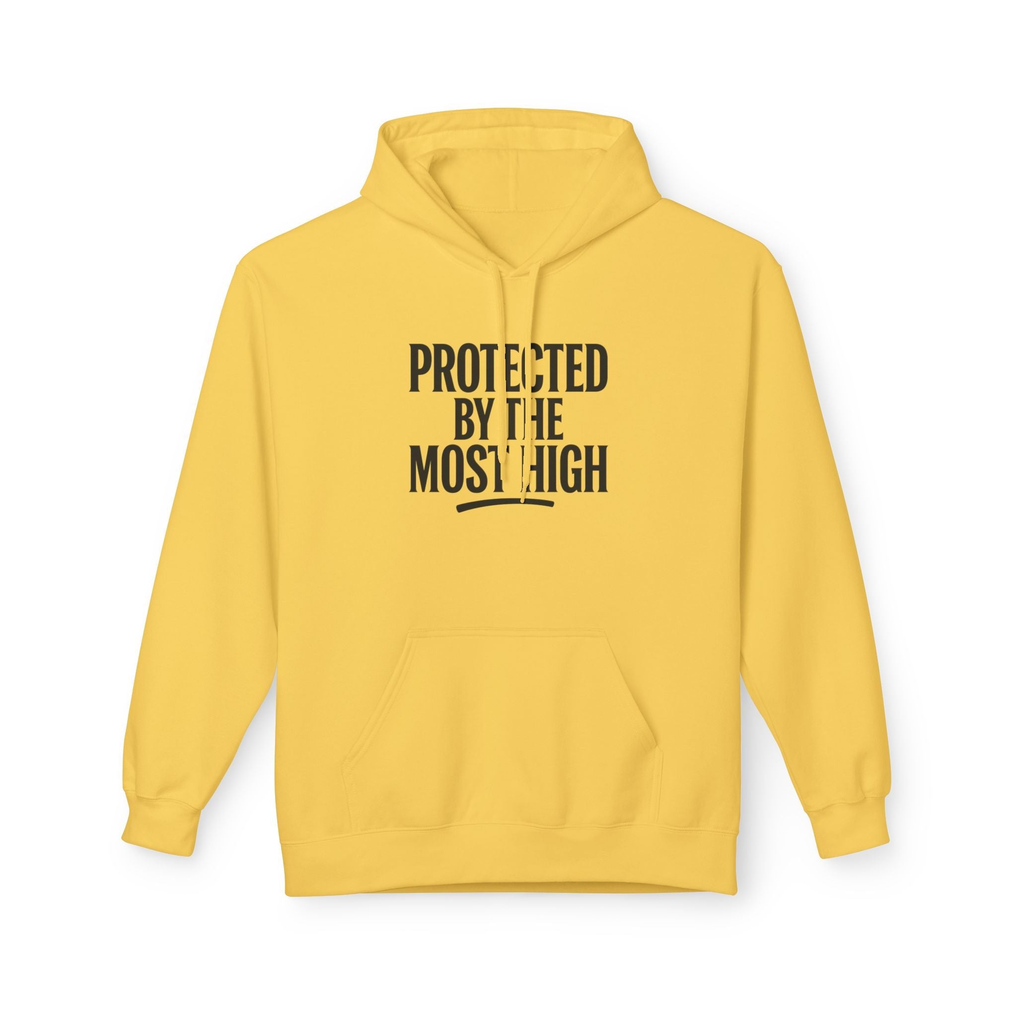 Black hoodie from Wear Your Worship featuring Psalm 91-inspired "Protected By The Most High" design, casual pullover apparel.