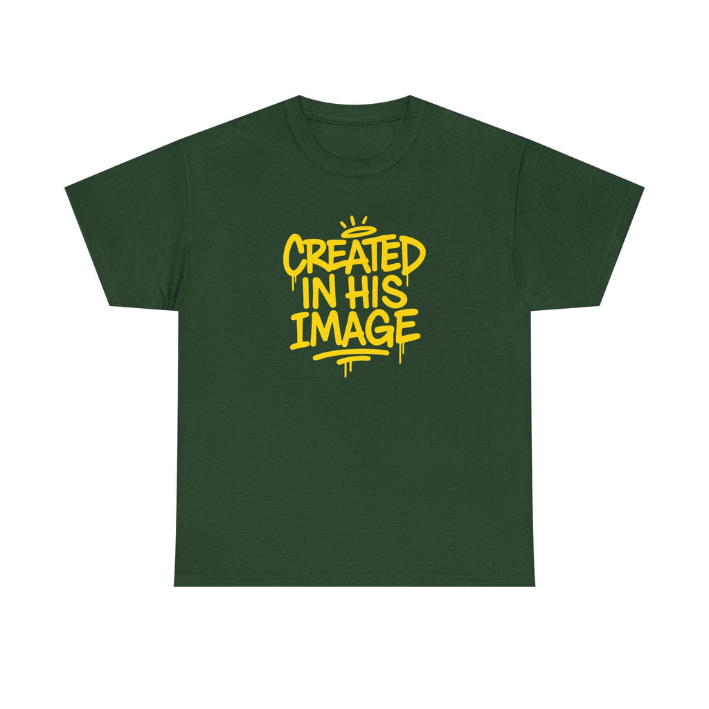 Wear Your Worship Created In His Image T-Shirt with Genesis 1:27 inspirational graphic, casual apparel for spiritual expression.