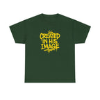Wear Your Worship Created In His Image T-Shirt with Genesis 1:27 inspirational graphic, casual apparel for spiritual expression.