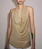 Women’s summer sexy metal color line hanging collar top, stylish sleeveless blouse from Wanita Store featuring a modern design.