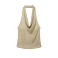 Women’s summer sexy metal color line hanging collar top showing stylish sleeveless design and metallic accents.