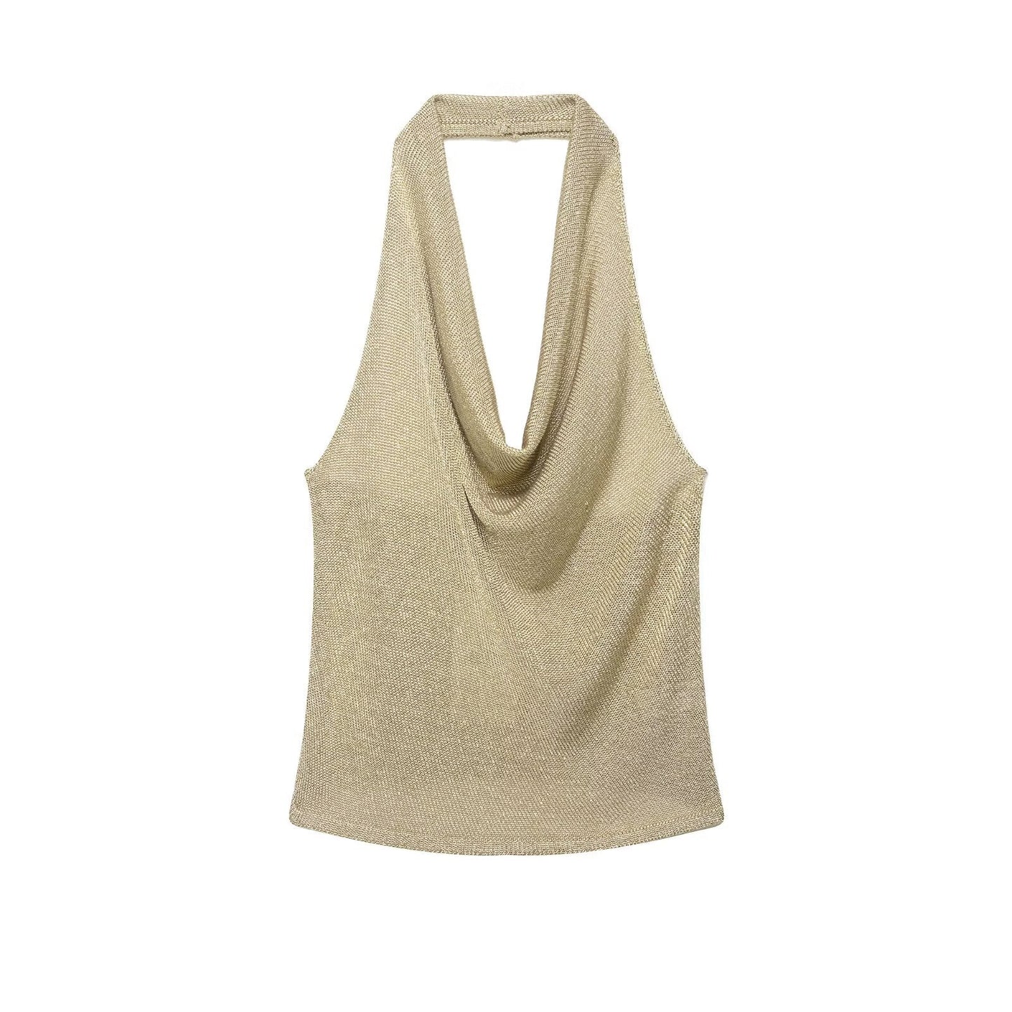 Women’s summer metal color line hanging collar top from Plush Fashion Hub, stylish sleeveless shirt with metallic accents.