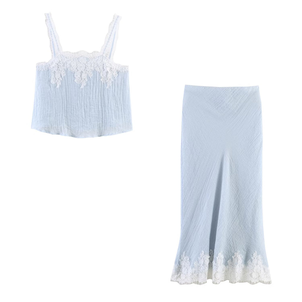 Women’s Western lace short top and midi skirt set by Plush Fashion Hub, stylish lace clothing ensemble for casual wear.