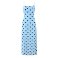 Elegant pink polka dot maxi dress for women with backless lace-up design, tight waist, vintage style, by Plush Fashion Shop