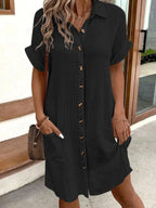 Shopimist casual button-down shirt dress with pockets, featuring a relaxed fit and stylish design, perfect for everyday wear.