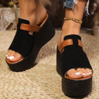 Women's open toe wedge sandals by Trendsi with stylish PU leather straps and comfortable high heel for casual wear