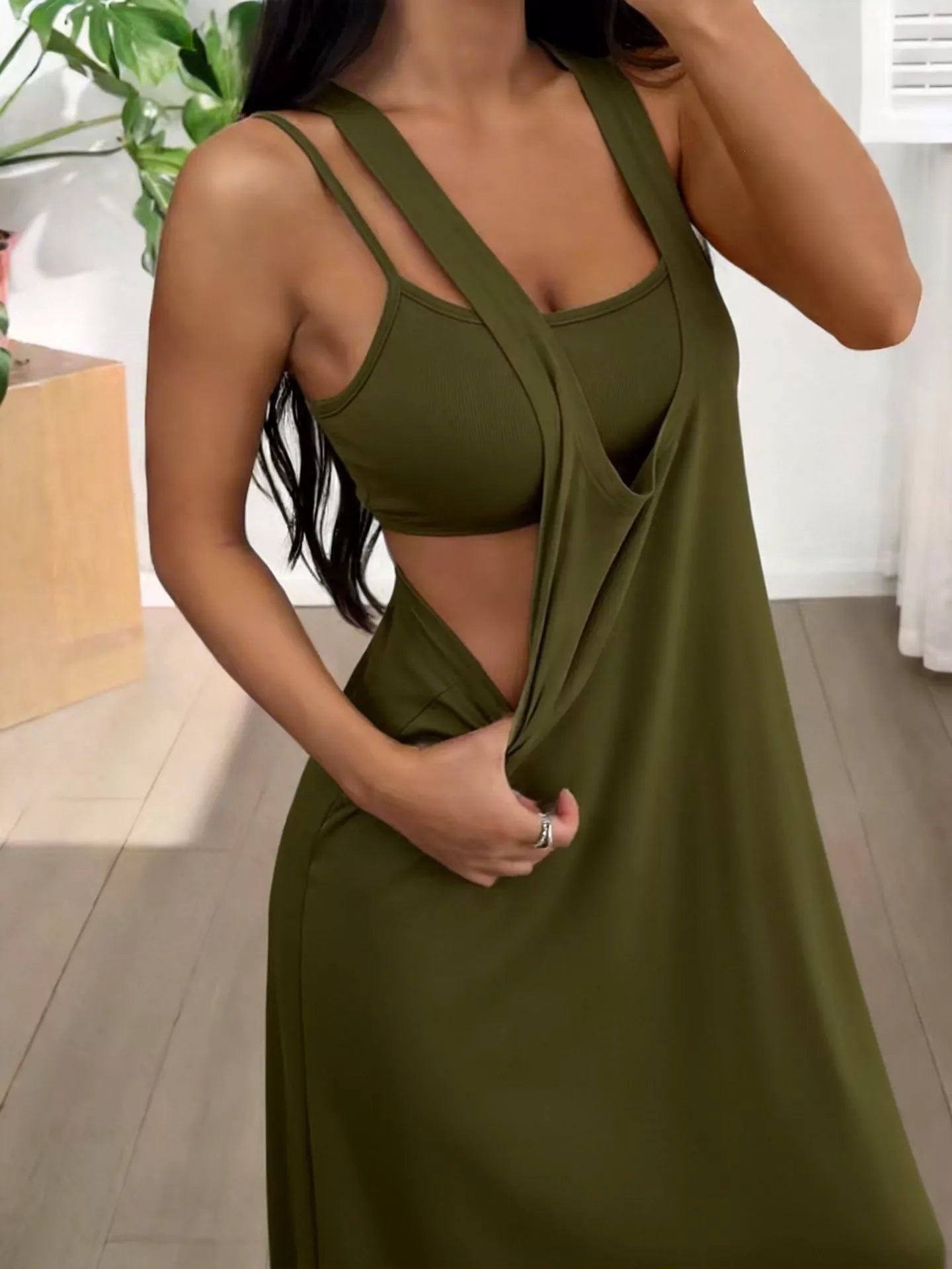 Shopimist scoop neck cami and maxi dress set, two-piece outfit with comfortable fabric and stylish design, perfect for casual wear.
