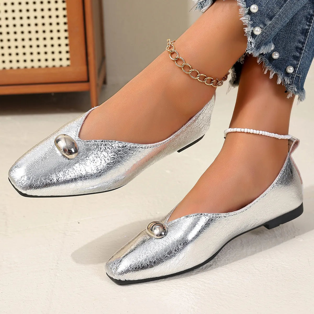 Women's square toe slip-on flats by Trendsi, stylish and comfortable shoes with a sleek design for everyday wear.