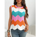 Women’s rainbow-striped cropped sweater vest by FitiqueFit, casualwear with colorful horizontal stripes and a relaxed fit.