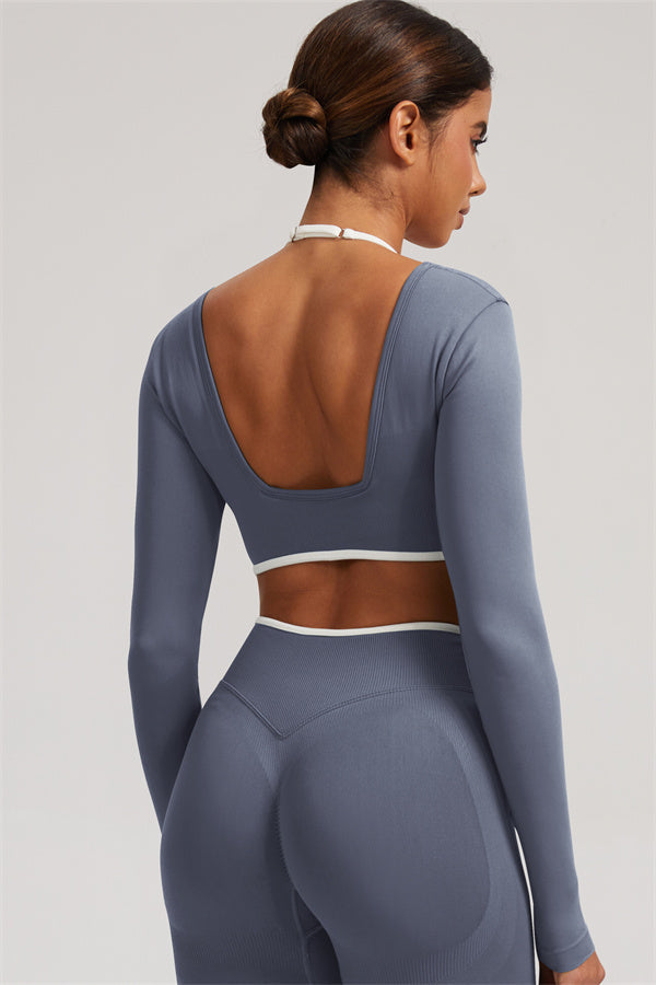 Fitglutes Activewear long sleeve crop top and leggings 2-piece set, stylish gymwear for workout and active lifestyle.