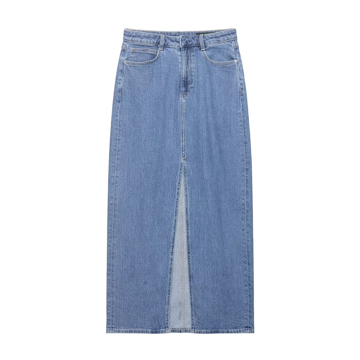 Women’s casual denim midi skirt by Plush Fashion Hub, featuring a stylish summer design and comfortable fit.