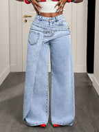 Light blue casual women jeans from Wanita Store, featuring a classic fit with front pockets and belt loops.