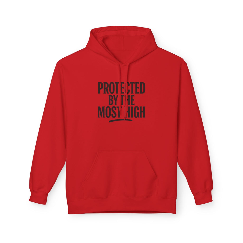 Black hoodie from Wear Your Worship with Psalm 91-inspired "Protected By The Most High" slogan, casual pullover for spiritual wear.