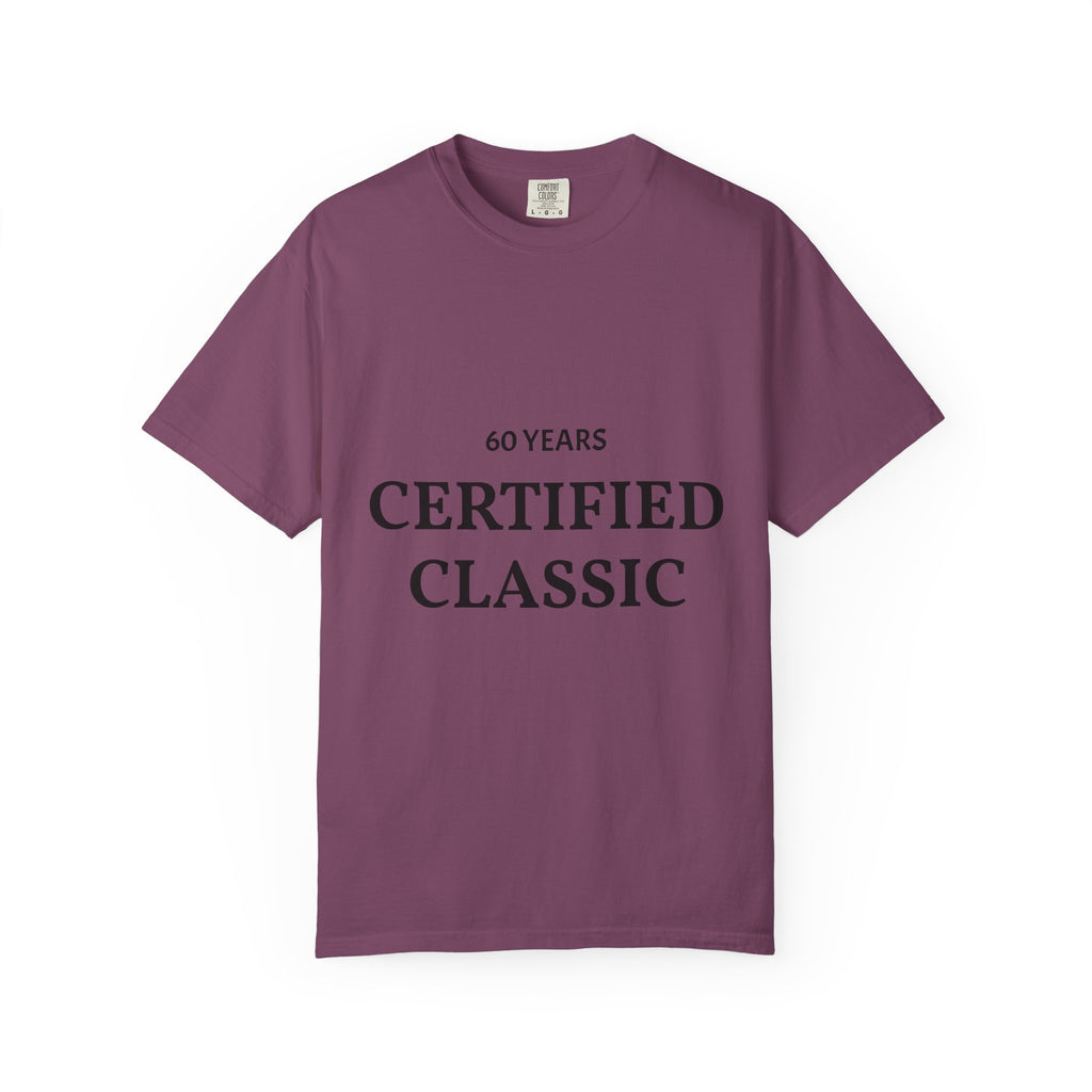 Certified Classic 60 Years T-Shirt by Printify showing a white graphic tee with vintage-style 60-year celebration design.