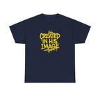 Wear Your Worship Created In His Image T-shirt featuring Genesis 1:27 inspirational graphic on soft cotton apparel.