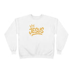 Wear Your Worship Jesus Crown crewneck sweatshirt with gold script, featuring inspirational religious design on soft apparel.
