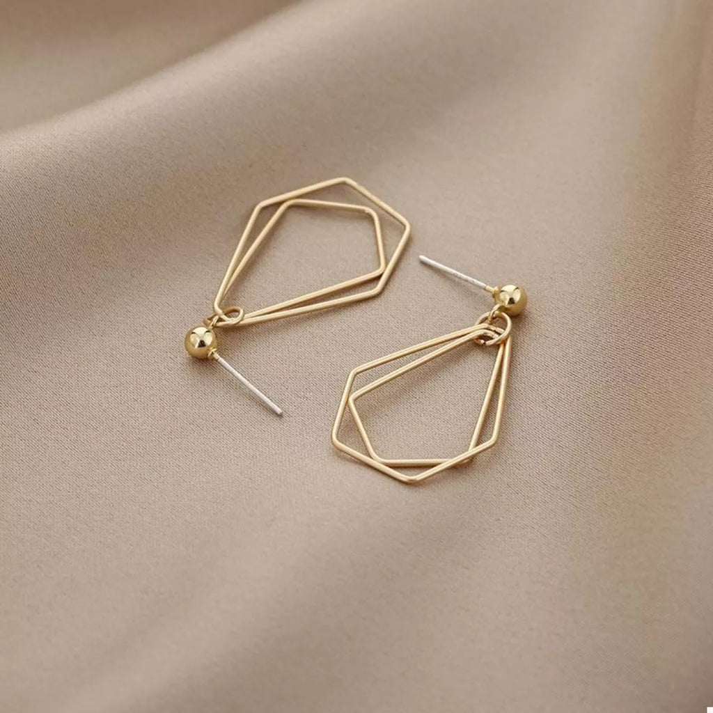 18K gold-plated alloy geometric wire drop earrings with modern minimalist design and sleek, stylish appearance.
