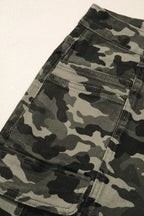 Camouflage print women's denim pants with multiple pockets, stylish and functional, by Shopimist.