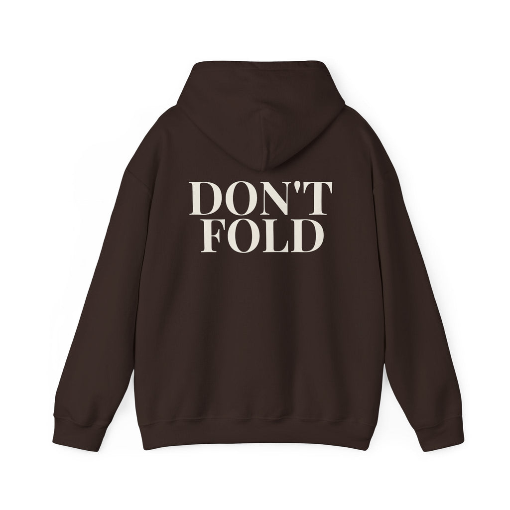 Wear Your Worship Don't Fold hoodie with bold back-print graphic, casual hoodie featuring a striking graphic design.