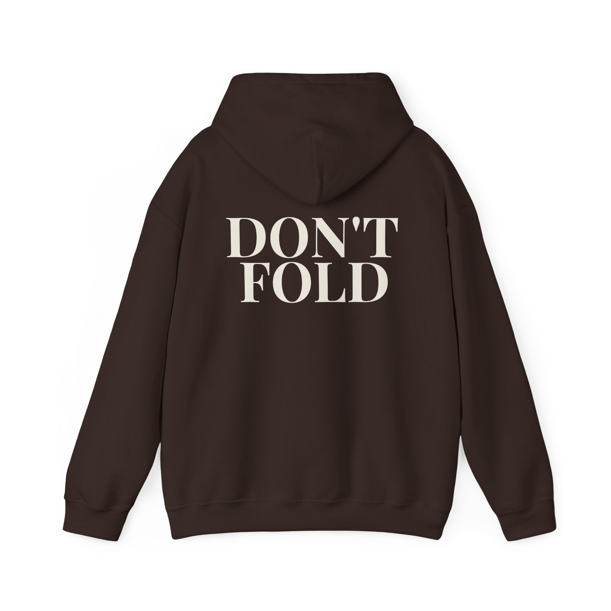 Wear Your Worship Don't Fold hoodie with bold back-print graphic, casual hoodie featuring a striking graphic design.
