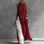 Women's sleeveless off-shoulder loose maxi dress with pockets, casualwear by FitiqueFit, shown in a relaxed fit design.