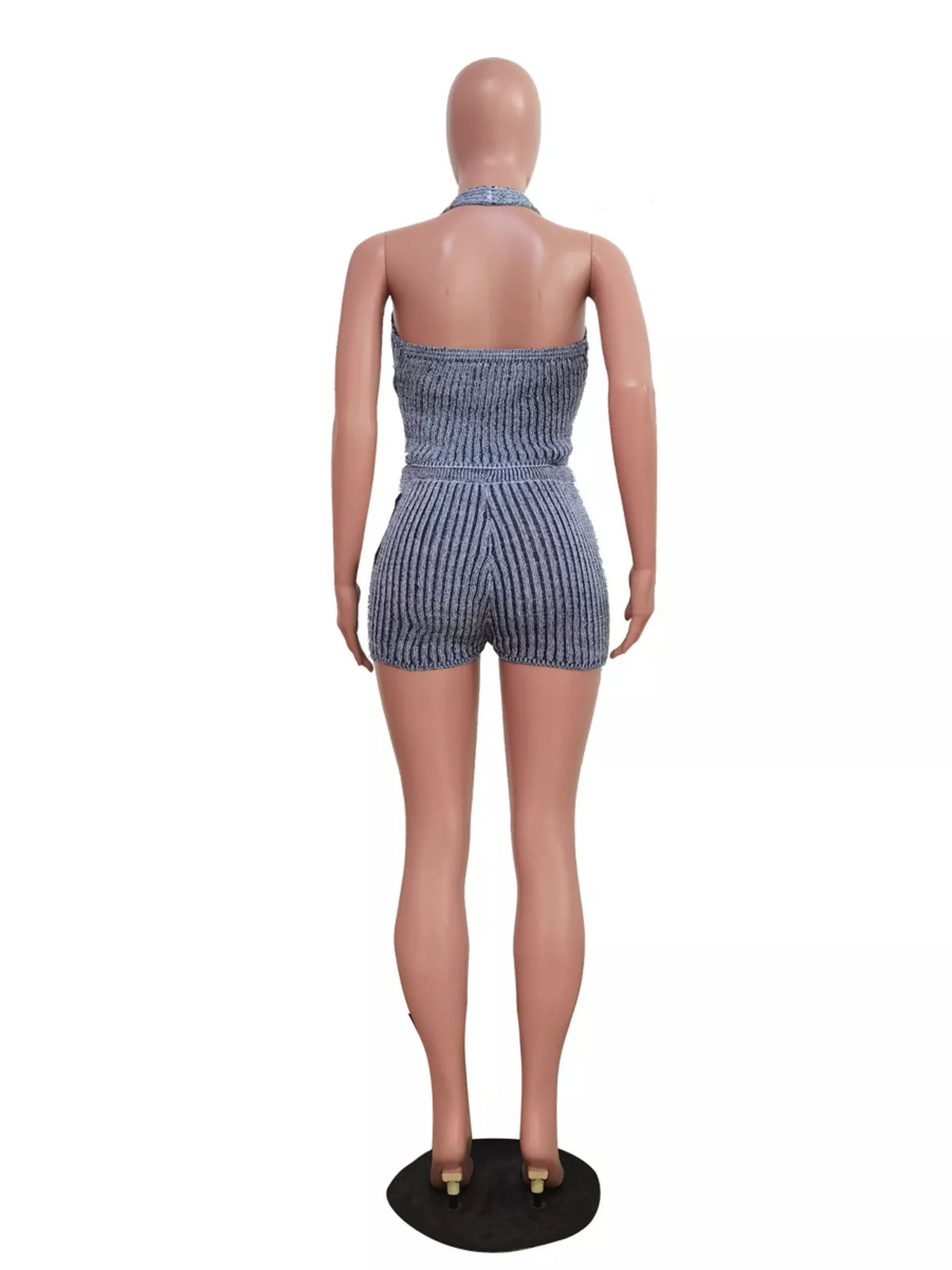 Plush Fashion Hub halter neck sweater top and matching shorts two-piece set, cozy casual outfit for stylish comfort.