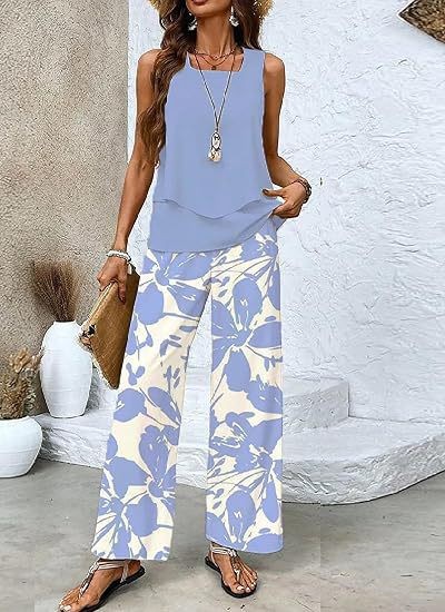 FitiqueFit women's 3D print two-piece vest and pants set in vibrant prints, available in sizes S to 5XL, shown on a model.