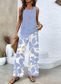 FitiqueFit women's 3D print two-piece vest and pants set in vibrant prints, available in sizes S to 5XL, shown on a model.
