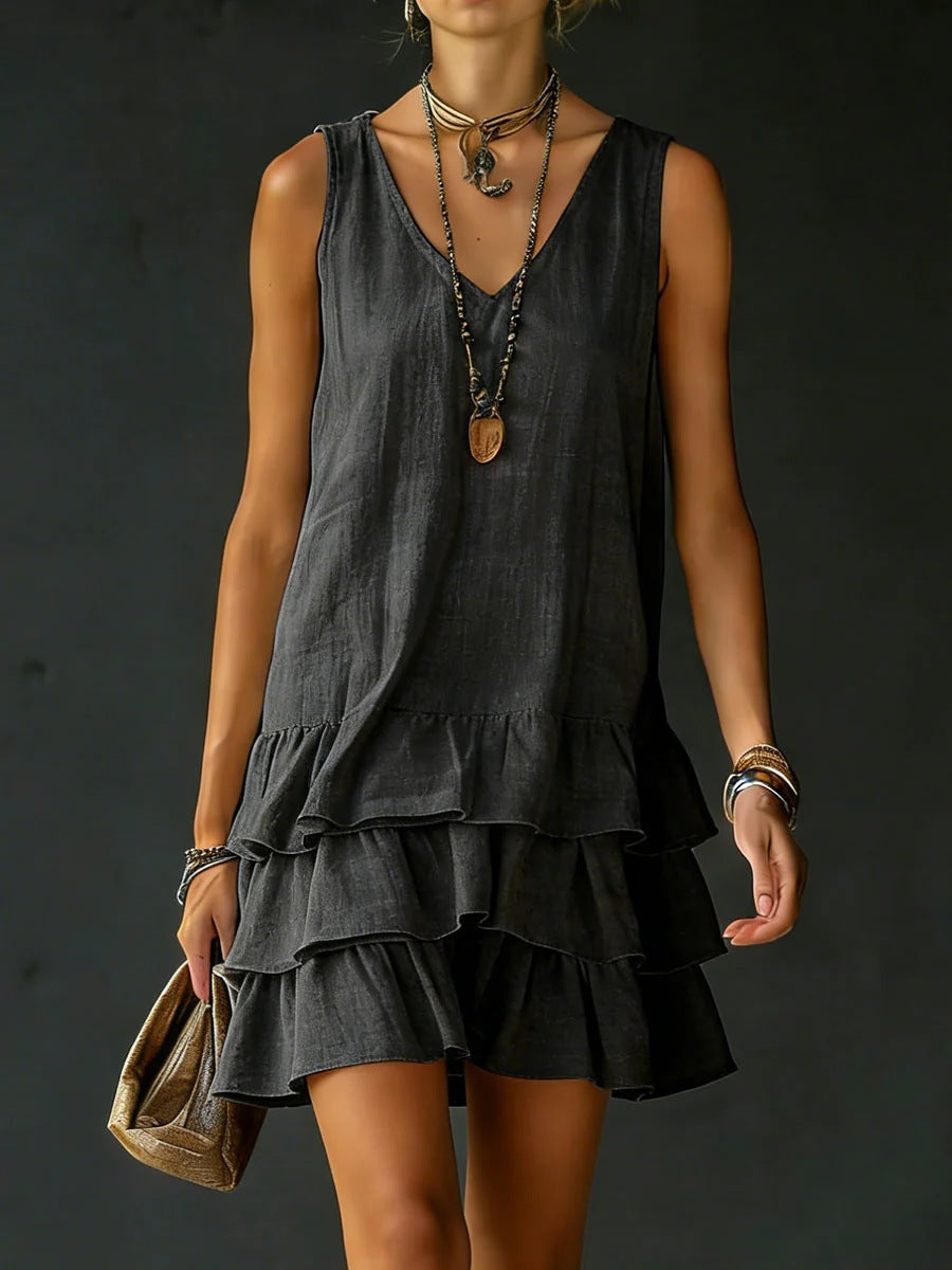 V-neck sleeveless midi dress in five colors from Plush Fashion Hub, casualwear, available in sizes S to 2XL.