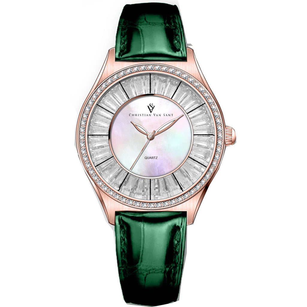 Christian Van Sant Women's Luna watch with a sleek design and silver-tone strap, showcasing its elegant watch face.