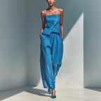 Women’s gold-buckle camisole and pants two-piece casualwear set by FitiqueFit, featuring a stylish camisole top and matching pants.