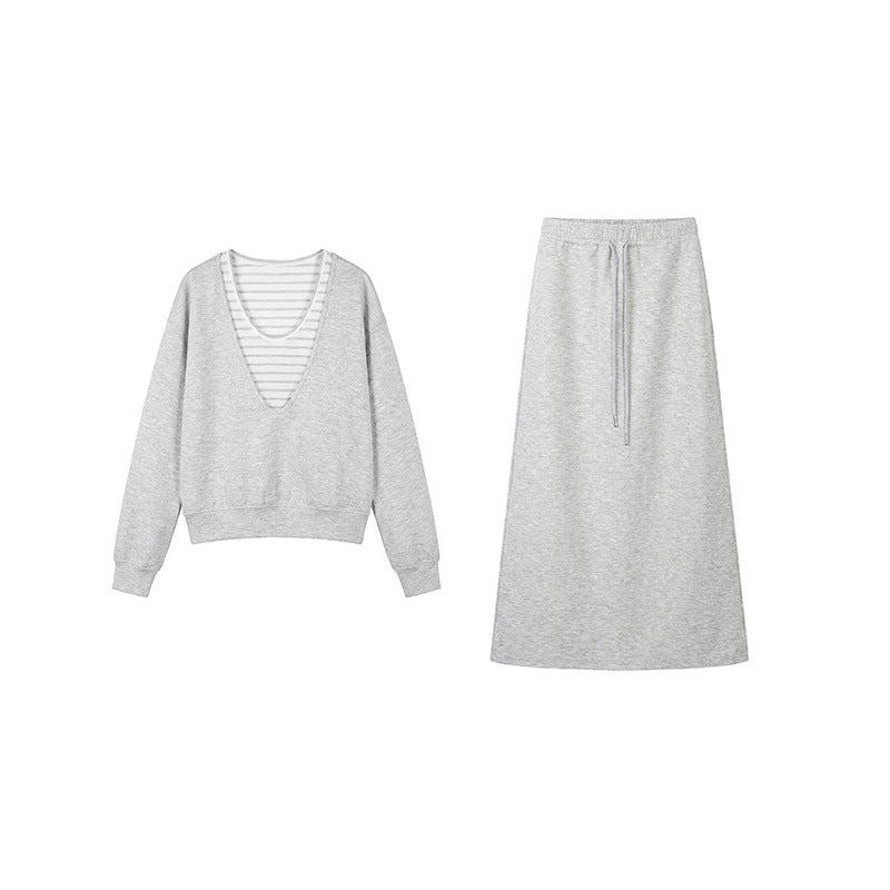 Cozy Chic Faux Two-Piece Hoodie and Drawstring Skirt Set