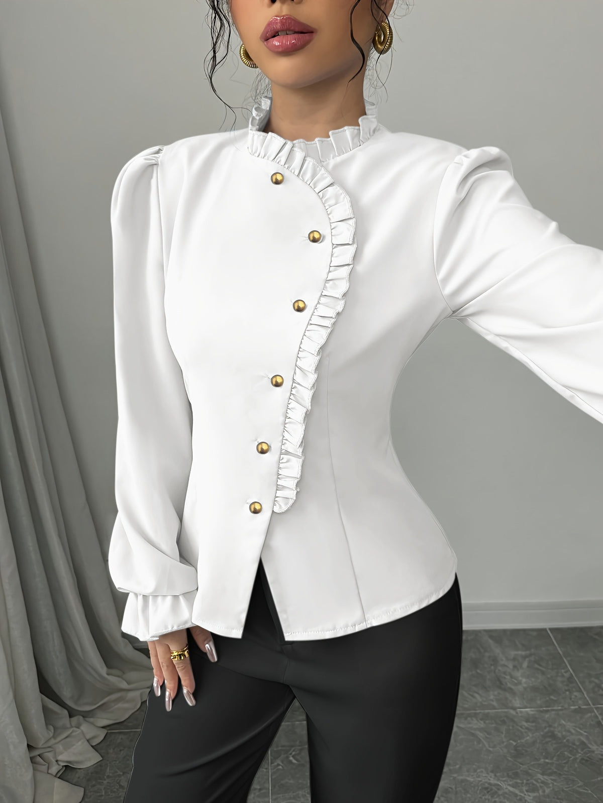 Eprolo women's pleated long sleeve designer fashion blouse with a stylish fit and elegant design, shown in the image.