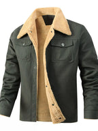Plus size men's Sherpa-lined snap-down jacket by Shopimist, showcasing the cozy sherpa interior and stylish outer design.