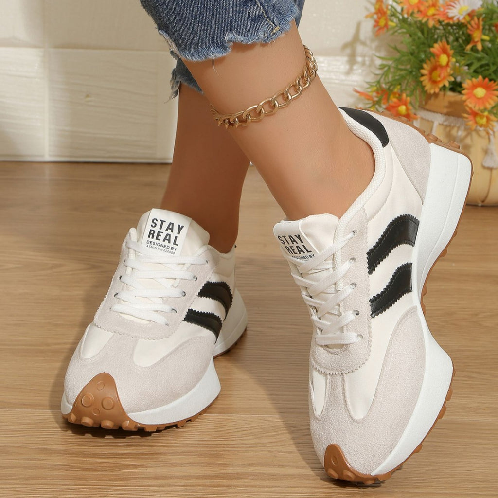 Women's round toe lace-up flat sneakers by Plush Fashion Hub featuring comfortable PU leather, casual style, and versatile design.