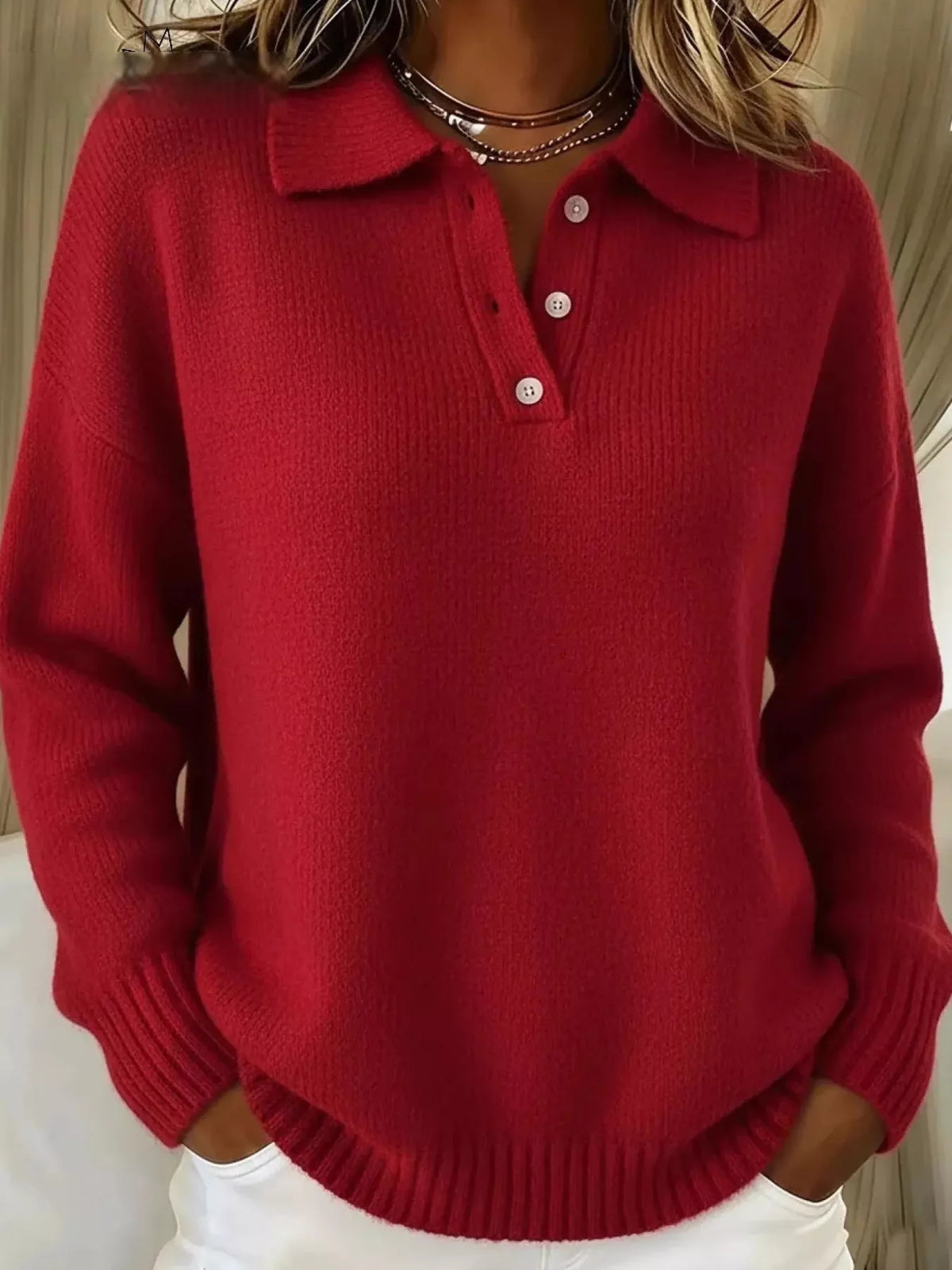 Plus size Trendsi sweater with button details and dropped shoulder design, featuring a full size fit and cozy knit fabric.