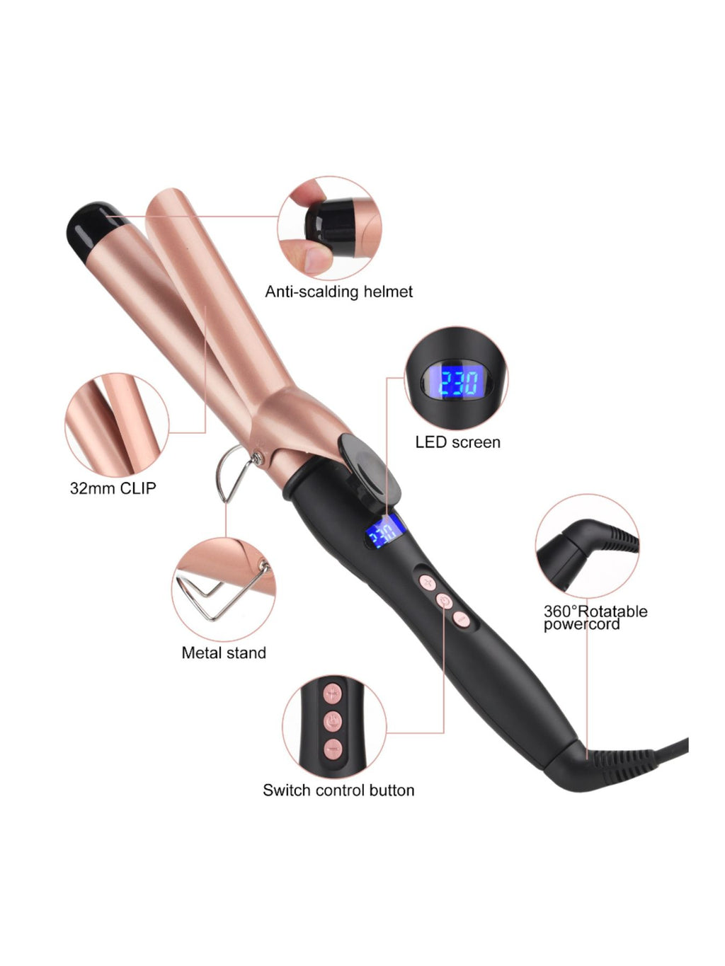 Ceramic curling iron by Trendsi, professional anti-scald fast heating hair styling tool with a barrel for curling hair.