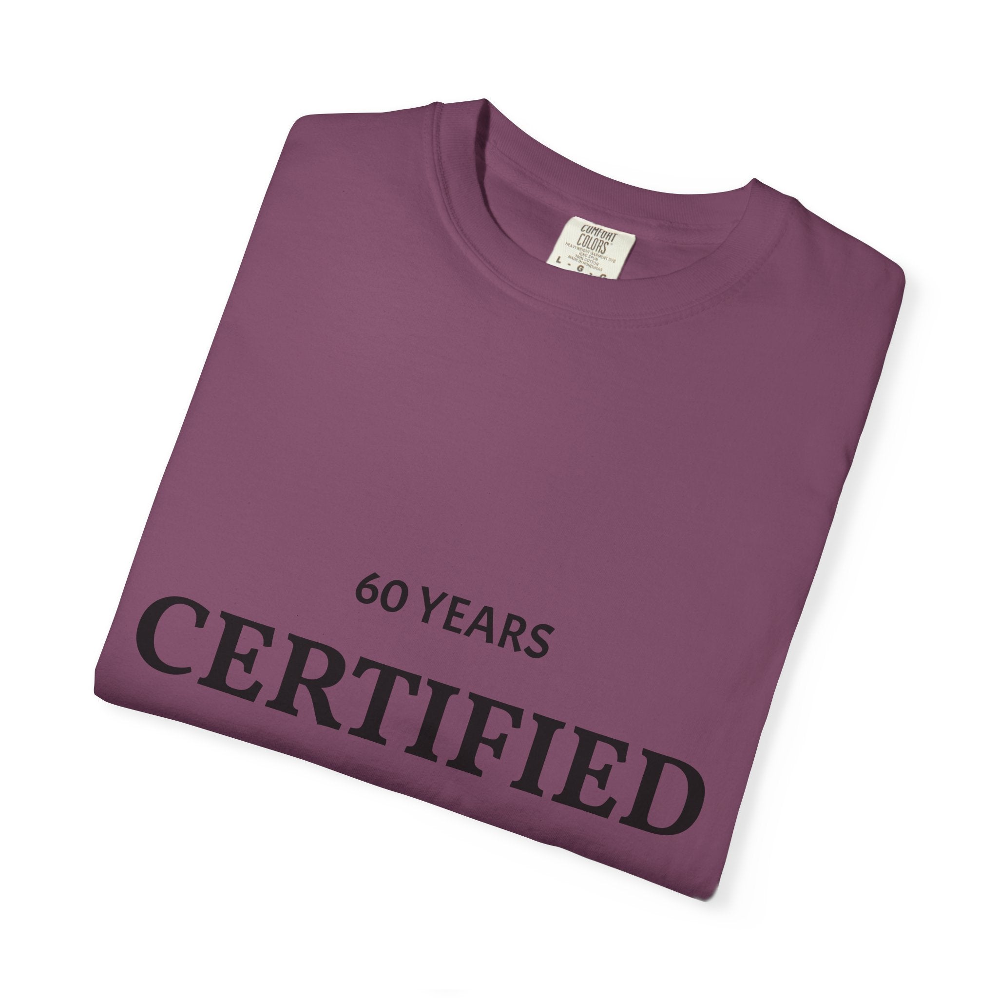 Printify Certified Classic 60 Years T-Shirt with vintage-style graphic design, made from soft cotton fabric.