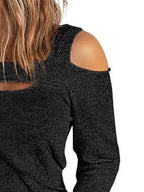 Women's elegant cold shoulder blouse by Trendsi featuring cutout design, casual polyester top, stylish and breathable for everyday wear.