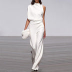 Solid color one-shoulder jumpsuit with pile collar from Plush Fashion Hub, featuring a stylish, modern design.