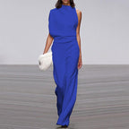 Solid color one-shoulder jumpsuit with pile collar by Plush Fashion Hub, featuring a stylish, modern design.